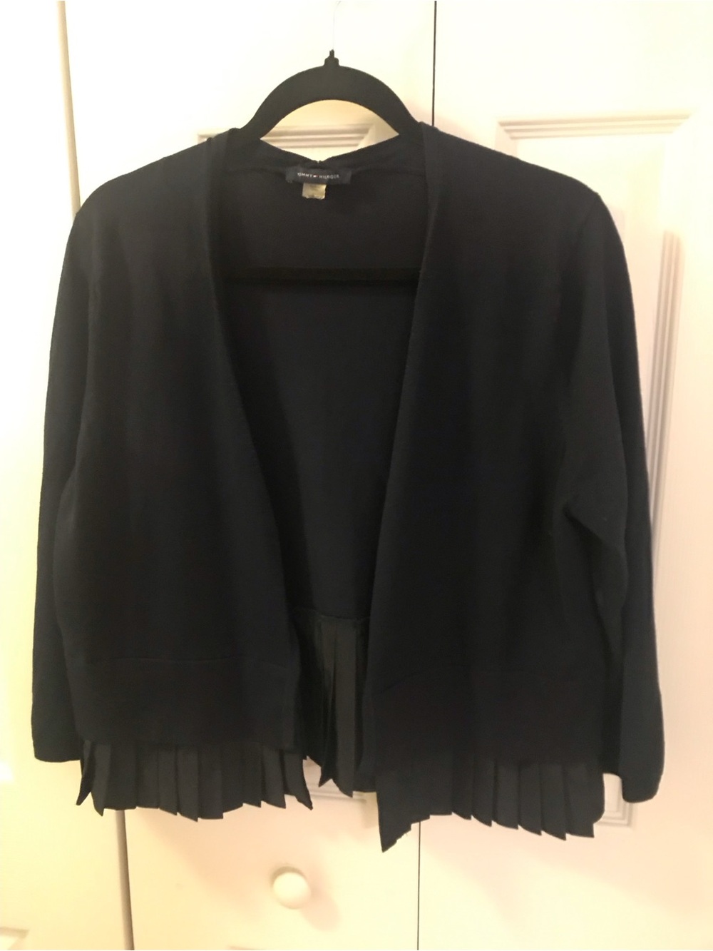 Tommy Hilfiger Black Open-Front Cardigan with Pleated Hem